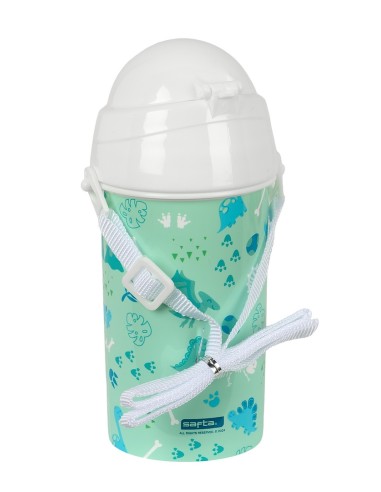 BOTELLA 500ml APERTURA AUTOM. CON PAJITA SAFTA PREESCOLAR "DINO"