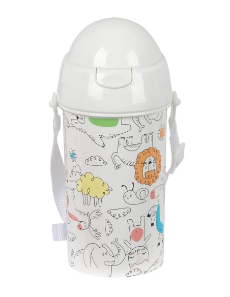 BOTELLA 500ml APERTURA AUTOM. CON PAJITA SAFTA PREESCOLAR "ZOO"