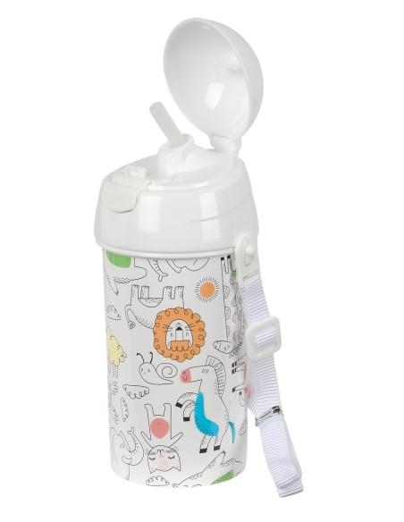 BOTELLA 500ml APERTURA AUTOM. CON PAJITA SAFTA PREESCOLAR "ZOO"