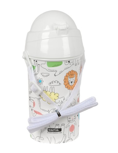 BOTELLA 500ml APERTURA AUTOM. CON PAJITA SAFTA PREESCOLAR "ZOO"