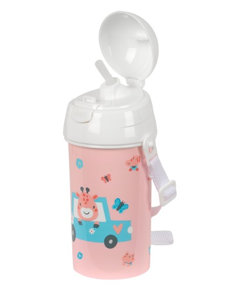 BOTELLA 500ml APERTURA AUTOM. CON PAJITA SAFTA PREESCOLAR "JIRAFA"