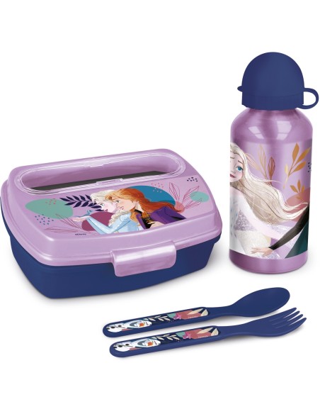 SET DE BOTELLA Y SANDWICHERA + CUBIERTOS FROZEN "COOL DAYS"