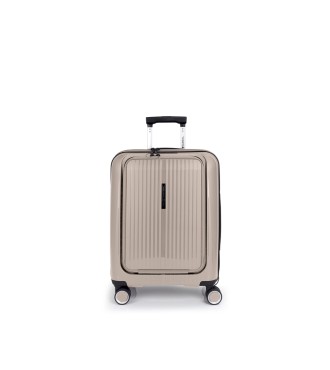 Maleta Trolley Cabina Con Bolsillo Frontal Gabol Brooklyn Beige