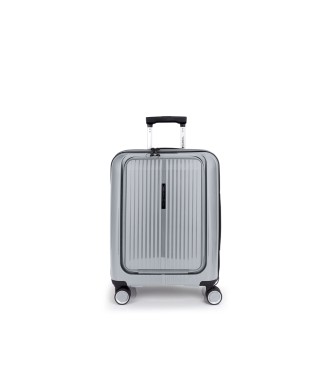 Maleta Trolley Cabina Con Bolsillo Frontal Gabol Brooklyn Plata
