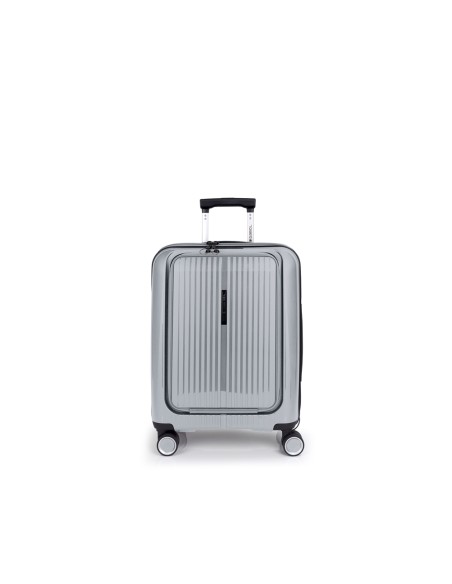 Maleta Trolley Cabina Con Bolsillo Frontal Gabol Brooklyn Plata