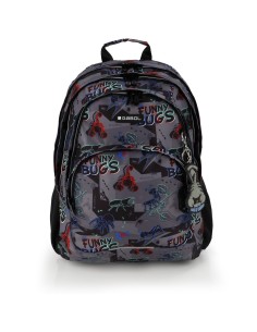 Mochila Tres Compartimentos Escolar Gabol Bugs Negro Moch...