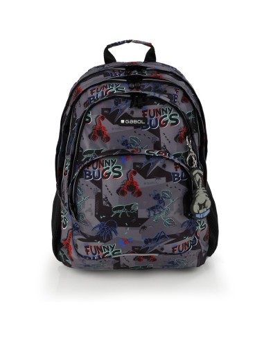 Mochila Tres Compartimentos Escolar Gabol Bugs Negro Moch...