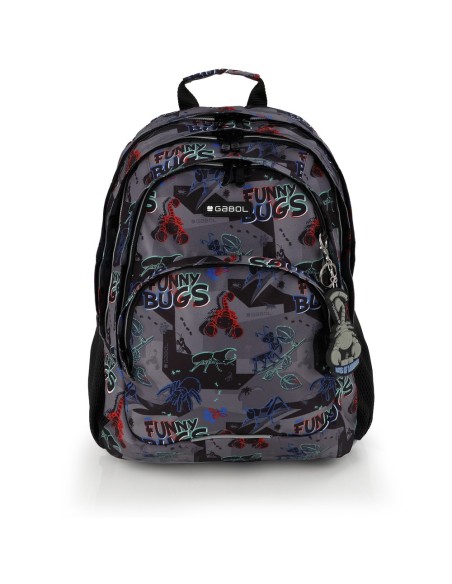 Mochila Tres Compartimentos Escolar Gabol Bugs Negro Moch...