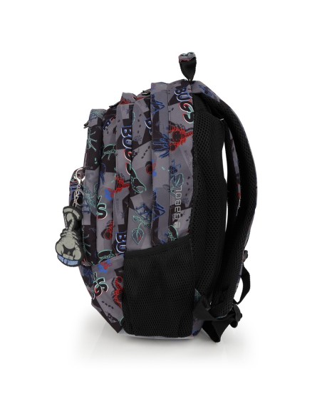 Mochila Tres Compartimentos Escolar Gabol Bugs Negro Moch...