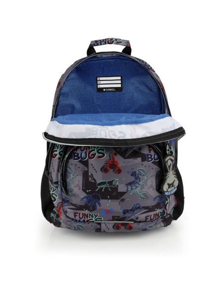 Mochila Tres Compartimentos Escolar Gabol Bugs Negro Moch...