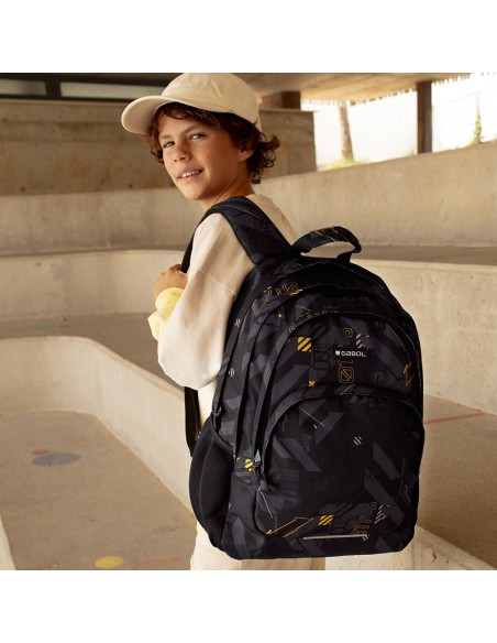Mochila Tres Compartimentos Escolar Gabol Byte Negro Moch...